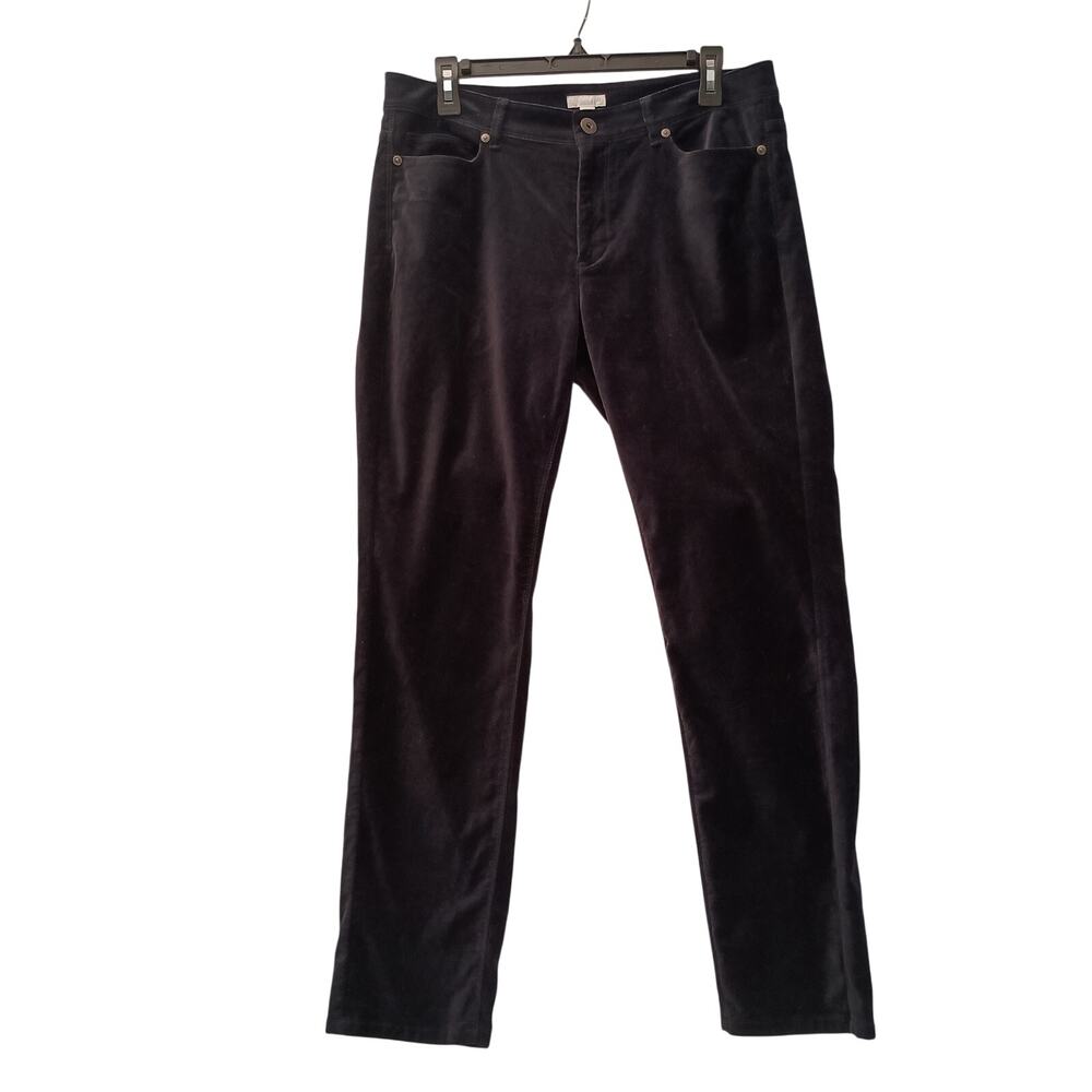 J Jill Black Jean Style Velour Pants Straight Legs Mid-Rise Slight Stretch Sz 10